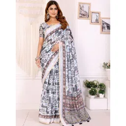AWRIYA Ethnic Motifs Zari Linen Blend Saree-picture-32