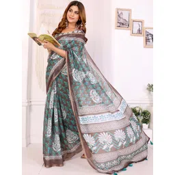 AWRIYA Floral Zari Linen Blend Saree-picture-10