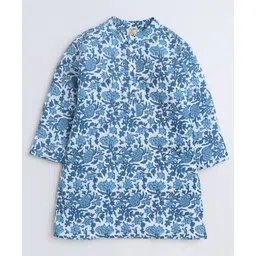 Aww Hunnie 100% Cotton Full Sleeves Floral Jaipuri Printed Kurta - Blue-picture-22