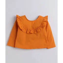 Aww Hunnie 100% Cotton Full Sleeves Solid Frilled Shoulder Top - Orange-picture-37