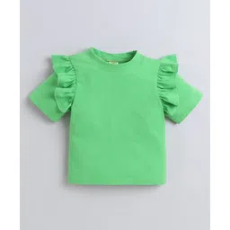 Aww Hunnie 100% Cotton Jersey Half Sleeves Frill Detailed Top - Green-picture-11