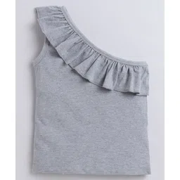 Aww Hunnie 100% Cotton Jersey One Shoulder Frill Detailed Top - Grey-picture-18