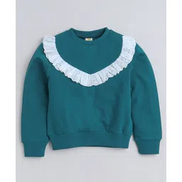 aww hunnie Aww Huunie  Full Sleeves Frill Neckline Lace Embellished Autumn & Winter Wear Sweatshirt - Green-picture-20