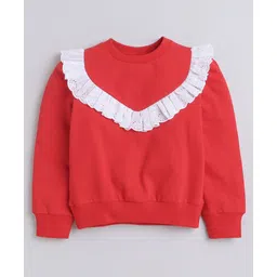 aww hunnie Aww Huunie Full Sleeves Frill Neckline Lace Embellished Autumn & Winter Wear Sweatshirt - Red-picture-17