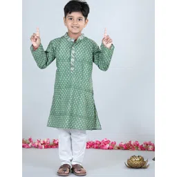 AWW HUNNIE Boys Floral Printed Pure Cotton Kurta with Pyjamas-picture-18