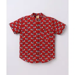 Aww Hunnie Cambric Woven Half Sleeves Elephants Printed Shirt - Maroon-picture-24