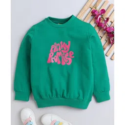 Aww Hunnie Cotton Terry Full Sleeves Pinky Promise Text Printed Sweatshirt - Green-picture-14