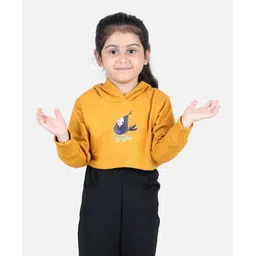 Aww Hunnie Full Sleeves Bird & Flower Placement Printed Hooded Sweatshirt - Mustard Yellow-picture-40