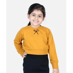 Aww Hunnie Full Sleeves Bow Detailed Winter Wear Crop Sweatshirt - Mustard Yellow-picture-26