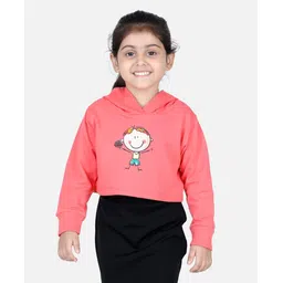 Aww Hunnie Full Sleeves Boy Cartoon Placement Printed Hooded Sweatshirt - Peach-picture-21