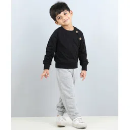Aww Hunnie Full Sleeves Button Detailed Solid Autumn Winter Wear Unisex Sweatshirt & Side Pockets Joggers Set - Black-picture-36