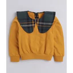 Aww Hunnie Full Sleeves Checked Collared Autumn & Winter Wear Sweatshirt - Mustard Yellow-picture-13