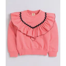 Aww Hunnie Full Sleeves Frill  & Lace Detailed Autumn & Winter Wear Sweatshirt - Peach-picture-25