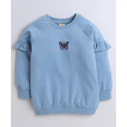 Aww Hunnie Full Sleeves Frill Detailed Butterfly Printed Sweatshirt - Blue-picture-24