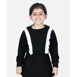 Aww Hunnie Full Sleeves Frill Detailed Schiffli Lace Embellished Winter Wear Sweatshirt - Black-picture-27