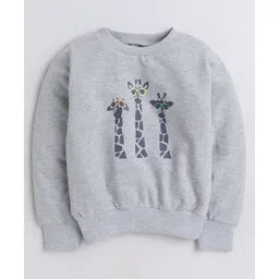 Aww Hunnie Full Sleeves Giraffe Printed Cotton Terry Autumn Winter Sweatshirt - Grey-picture-10