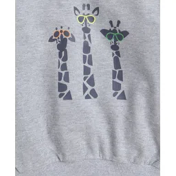 Aww Hunnie Full Sleeves Giraffe Printed Cotton Terry Autumn Winter Sweatshirt - Grey image 4