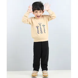 Aww Hunnie Full Sleeves Placement Giraffe Printed Winter  Sweatshirt And Joggers Set - Beige-picture-15