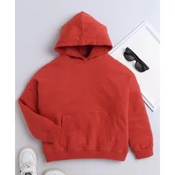 Aww Hunnie Full Sleeves Solid Hooded Sweatshirt - Rust Orange-picture-19