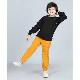 Aww Hunnie Full Sleeves Solid Track Suit - Black & Mustard Yellow-picture-22