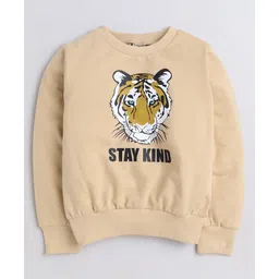 Aww Hunnie Full Sleeves Tiger Printed Cotton Terry Autumn Winter Sweatshirt - Beige-picture-14