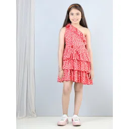 AWW HUNNIE Girls  Animal Printed One Shoulder Layered Casual Fit & Flare Dress-picture-22