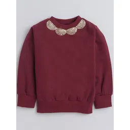 AWW HUNNIE Girls Round Neck Long Sleeves Embellished Cotton Pullover Sweatshirt-picture-29