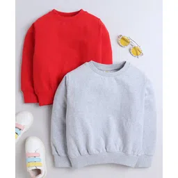 Aww Hunnie Pack Of 2 Cotton Terry Full Sleeves Solid Sweatshirts - Red & Grey-picture-28