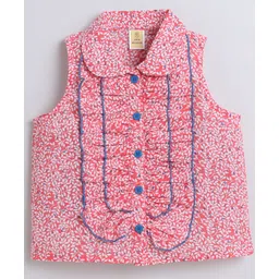Aww Hunnie Sleeveless Floral Printed Side Frill Collar Top - Pink-picture-30