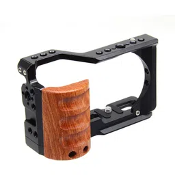 Axcess Upgrade Metal Cage with Wood Handle for Sony Alpha ZV-E10 Video Shooting Accessories, Cold Shoe Mic/Light Extension Video Cage Filming Vlog Camera Rig-picture-35