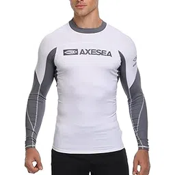 axesea Men Long Sleeve Rash Guard UPF 50+ Second Skin Fabric Swim Shirt White-picture-44