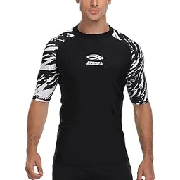 axesea Men's Short Sleeve Solid Swimsuit Sun Protection Rashguard Swim Shirt UPF 50+-picture-49