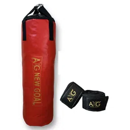 axg new goal AXG Smart Unfilled Punching Bag (3ft) With Hand Wraps Boxing Kit - Red-picture-26
