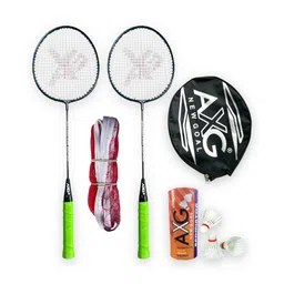 AXG NEW GOAL Scratch Resistant A 2000 Badminton Racquets set Of 2 with 3 Feather Shuttles and Net Badminton Kit - Green-picture-15