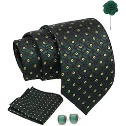 axlon Green Dotted Tie For Men – Formal Ties Set With Pocket Square & Tie Pin Clip For Mens, Silk Neckties Gift Sets For Men’s (AX24_11)-picture-41