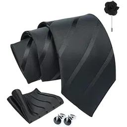 axlon Striped Tie For Men – Formal Ties Set With Pocket Square, Cufflink & Flower Pin With Gift Box For Mens, Silk Fabric Neckties Gift Sets For Men’s (ST7)-picture-28
