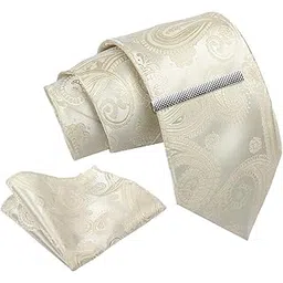 axlon Tie for Men – Paisley Silk Neck Ties Set with Cufflinks Flower Pin, Pocket Square & Black Gift Box, Combo Necktie Sets for Office Wear, Formal Suits & Weddings (Elegant Beige, NXSMX_49)-picture-26