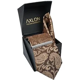 axlon Tie for Men – Paisley Silk Neck Ties Set with Cufflinks Flower Pin, Pocket Square & Black Gift Box, Combo Necktie Sets for Office Wear, Formal Suits (Chocolate Brown, NXSMX_165)-picture-24