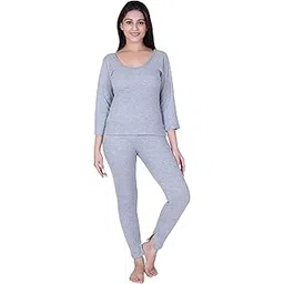axys Womens Thermal Body Warmer Set | Full Sleeve Top & Bottom Set for Women | Ultra Soft Winter Inner Wear (Pack of 1) (Light Grey, 95/L)-picture-25