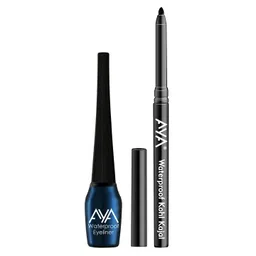 AYA Blue & Black 2 Pcs Waterproof Liquid Eye Liner & Waterproof Kohl Kajal-picture-34