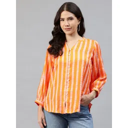 Ayaany Self Striped Mandarin Collar Shirt Style Top-picture-25