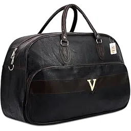 ayaha Large Leather 20 Inch Duffle Bag for Travel Men and Women's Luaggage Duffel Bags Stylish Ideal Cabin Bag Weekender Bag for Travelling Overnight Carry Bag (Black) image 1