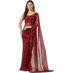ayodhika saree Elegent Black & Red Chiffon Floral Print Saree with Plain Border | Lightweight Party & casual Wear with Blouse Piece-picture-17