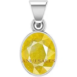 ayush gems 4.25 Ratti Natural Yellow Sapphire Pendant/Locket Pukhraj Stone Original AAA+ Quality Gemstone Silver Plated Pendant for Men and Women-picture-39