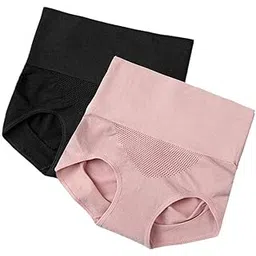 ayushicreationa Women Blended High Waist Half Shapewear Panty Tummy Tucker Girls Body Shaper 2pc Belly Fat Abdomen Panties for Women Waist Shaper Belly Shaper Free Size, Black + Pink-picture-27
