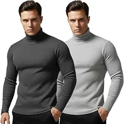 ayvina Men Highneck Winter Sweater | Woolen High Neck for Men | Full Sleeve Ribbed Turtleneck Pullover | Warm Winter Wear High Neck Top | Stylish Solid Slim Fit Highneck-Pack of 2-picture-18