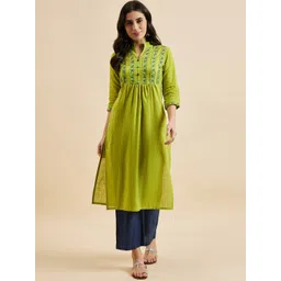 Azira Ethnic Motifs Yoke Design Thread Work Detailed Pure Cotton Straight Kurta-picture-20