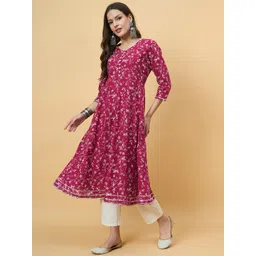 Azira Floral Printed Gotta Patti Anarkali Cotton Kurta image 3