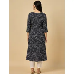 Azira Floral Printed V-Neck Mirror Work A-Line Kurta image 2