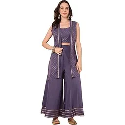 azira Printed Co-Ord's with Front Open Embellished Shrug With Flared Pant For Woman-picture-44